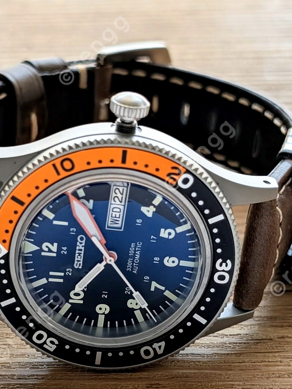 Titanium Seiko NH36A Automatic Watch Black Orange AR Coated Sapphire 40mm